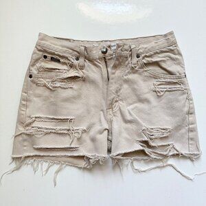 Vintage Lee Cutoff Jean Shorts Size 30 Tan Denim Distressed 1980s 1990s 9.5 Rise